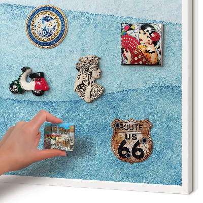 Decorative magnet board with a white frame Blue waves