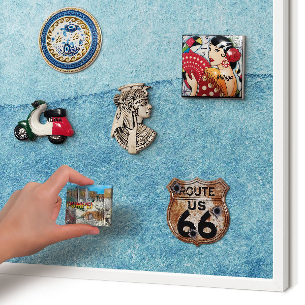 Decorative magnet board with a white frame Blue waves