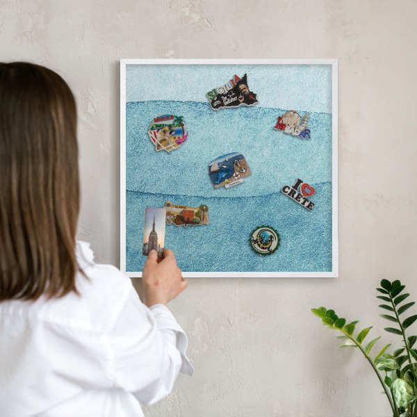 Decorative magnet board with a white frame Blue waves