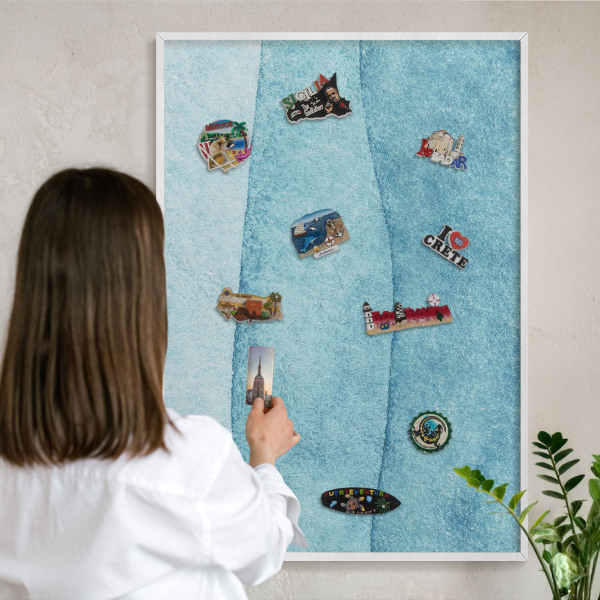 Decorative magnet board with a white frame Blue waves