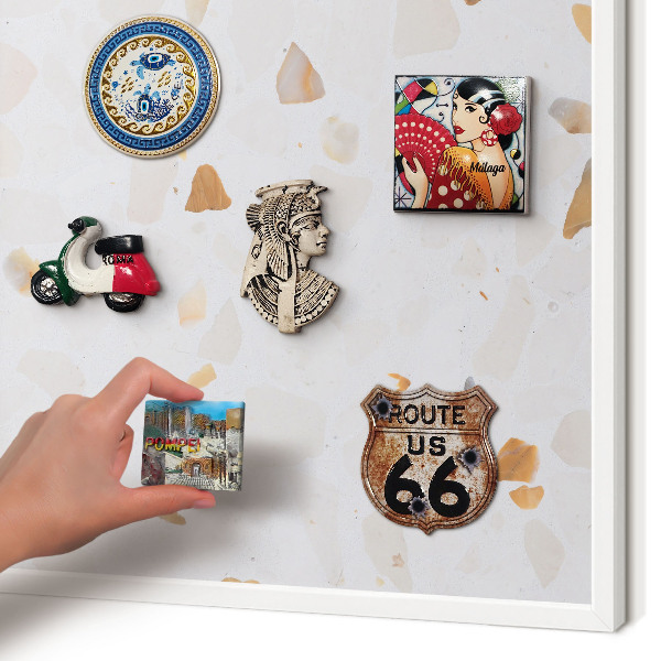 Magnetic board for travel magnets in a white frame Warm mosaic