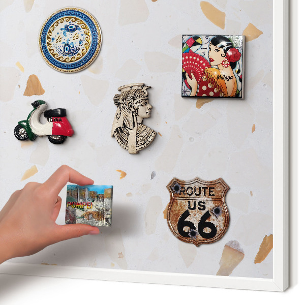 Magnetic board for travel magnets in a white frame Warm mosaic