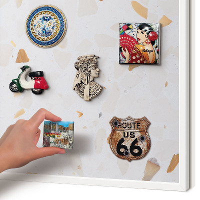 Magnetic board for travel magnets in a white frame Warm mosaic