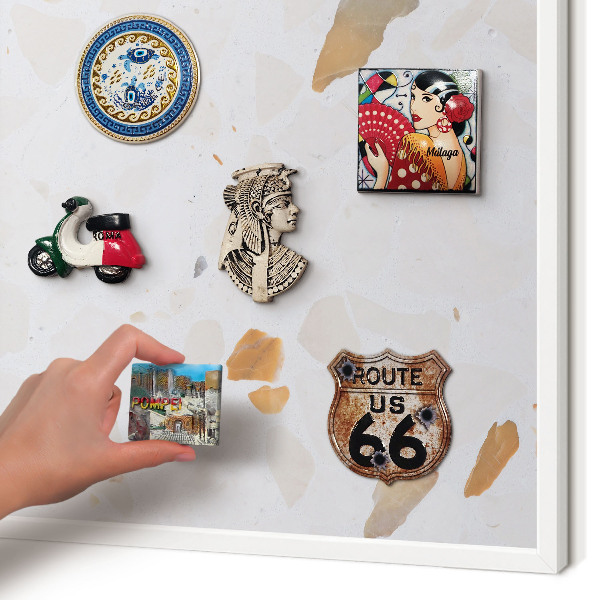 Magnetic board for travel magnets in a white frame Warm mosaic