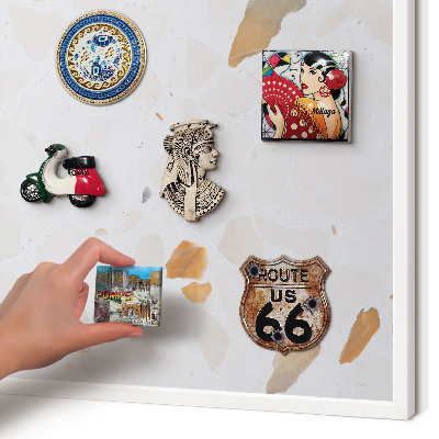 Magnetic board for travel magnets in a white frame Warm mosaic