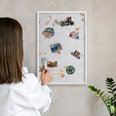 Magnetic board for travel magnets in a white frame Warm mosaic