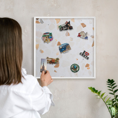 Magnetic board for travel magnets in a white frame Warm mosaic
