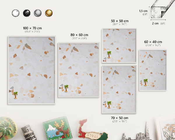 Magnetic board for travel magnets in a white frame Warm mosaic
