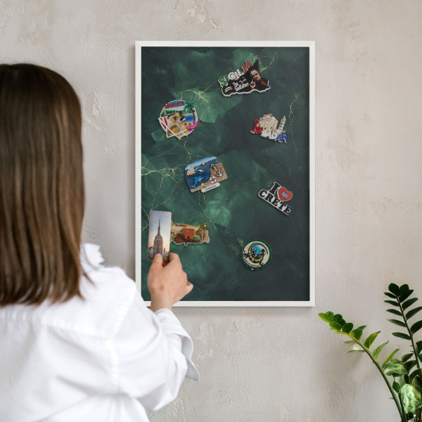 Decorative magnet board with a white frame Green depth