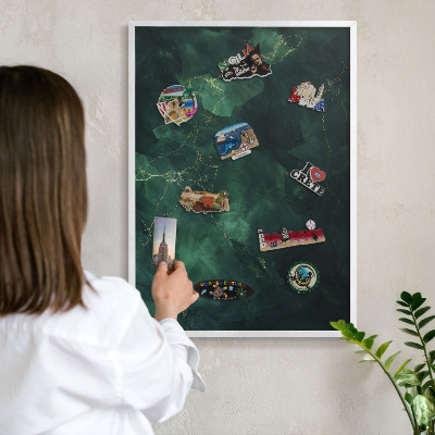 Decorative magnet board with a white frame Green depth