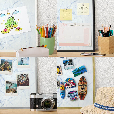 Magnetic board for travel magnets in a white frame Marble design