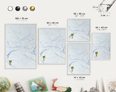 Magnetic board for travel magnets in a white frame Marble design