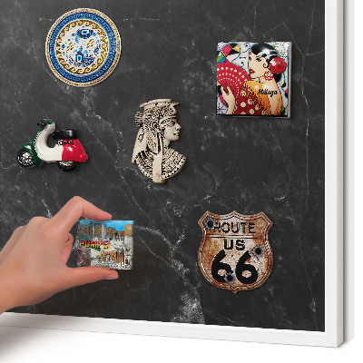 Magnetic board for travel magnets in a white frame Black marble