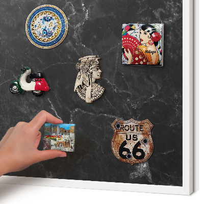 Magnetic board for travel magnets in a white frame Black marble