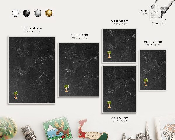 Magnetic board for travel magnets in a white frame Black marble
