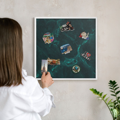 Decorative magnet board with a white frame Green depth