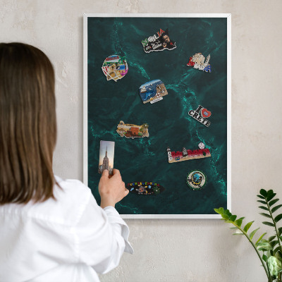 Decorative magnet board with a white frame Green depth