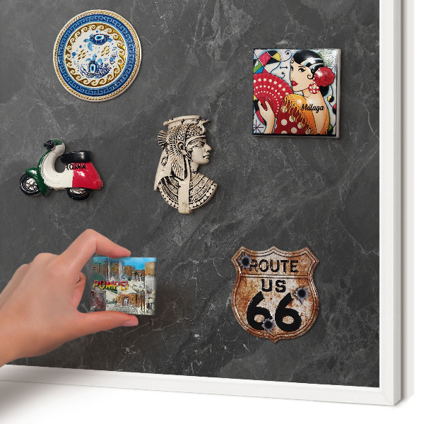 Magnetic board for travel magnets in a white frame Gray elegance