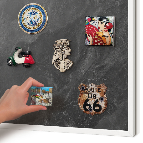 Magnetic board for travel magnets in a white frame Gray elegance