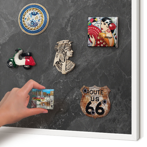 Magnetic board for travel magnets in a white frame Gray elegance