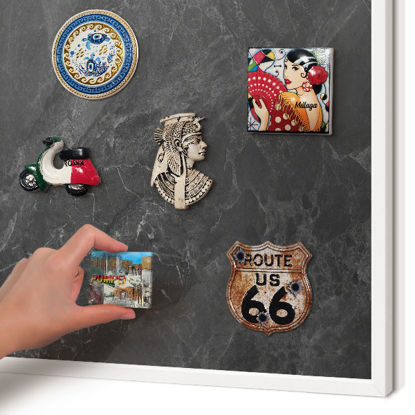 Magnetic board for travel magnets in a white frame Gray elegance