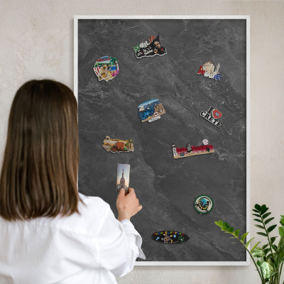 Magnetic board for travel magnets in a white frame Gray elegance