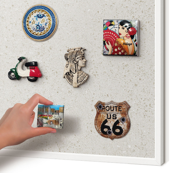 Magnetic board for travel magnets in a white frame Subtle elegance