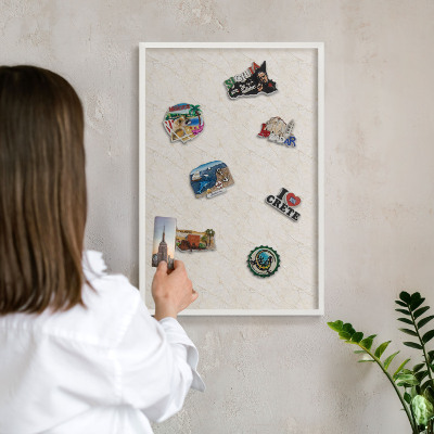 Decorative magnet board with a white frame Marble elegance