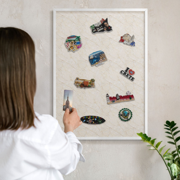 Decorative magnet board with a white frame Marble elegance