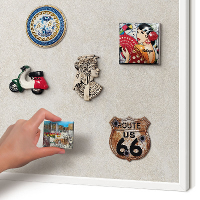 Magnetic board for travel magnets in a white frame Natural elegance