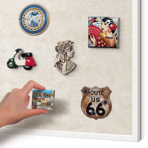 Magnetic board for travel magnets in a white frame Creamy elegance