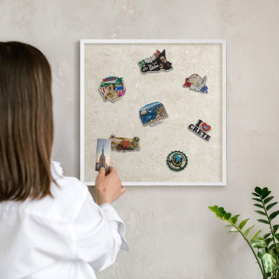 Magnetic board for travel magnets in a white frame Creamy elegance