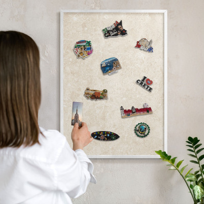 Magnetic board for travel magnets in a white frame Creamy elegance