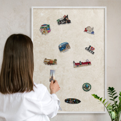 Magnetic board for travel magnets in a white frame Creamy elegance