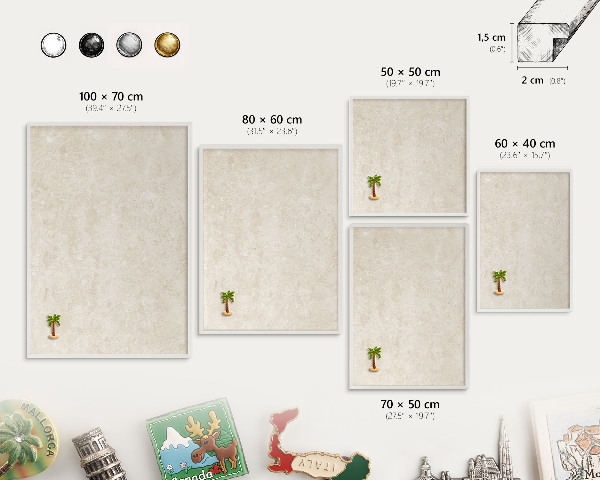 Magnetic board for travel magnets in a white frame Creamy elegance