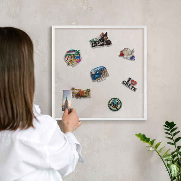 Decorative magnet board with a white frame Creamy texture