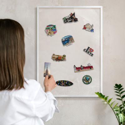 Decorative magnet board with a white frame Creamy texture