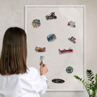 Decorative magnet board with a white frame Creamy texture