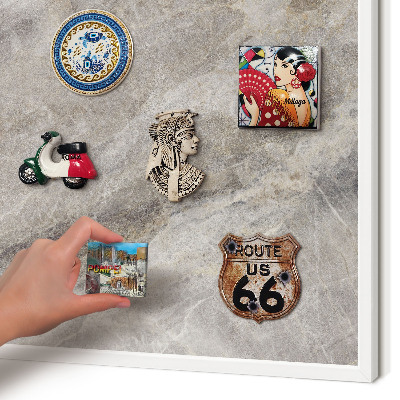 Magnetic board for travel magnets in a white frame Stone texture