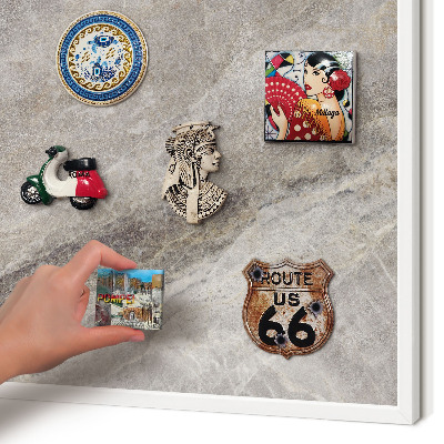 Magnetic board for travel magnets in a white frame Stone texture