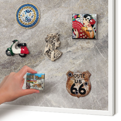 Magnetic board for travel magnets in a white frame Stone texture