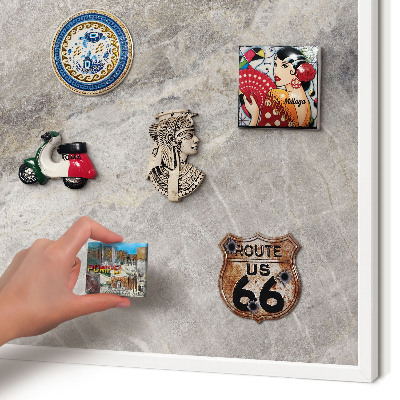 Magnetic board for travel magnets in a white frame Stone texture