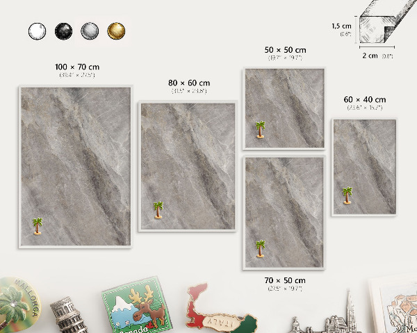 Magnetic board for travel magnets in a white frame Stone texture