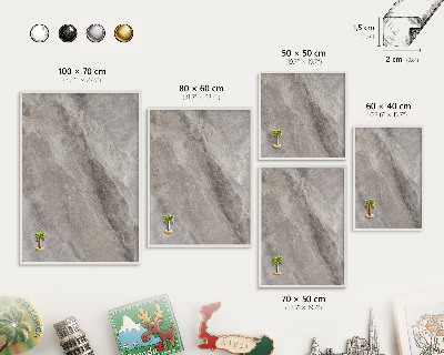 Magnetic board for travel magnets in a white frame Stone texture
