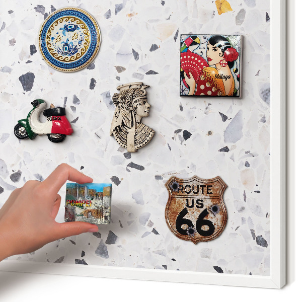 Decorative magnet board with a white frame Terrazzo style