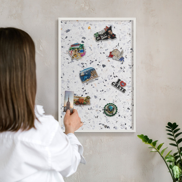 Decorative magnet board with a white frame Terrazzo style