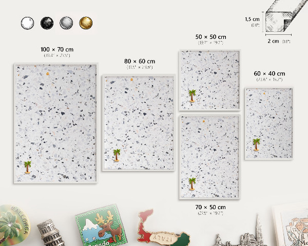 Decorative magnet board with a white frame Terrazzo style