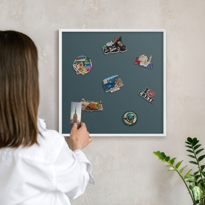 Magnetic board for travel magnets in a white frame Turquoise