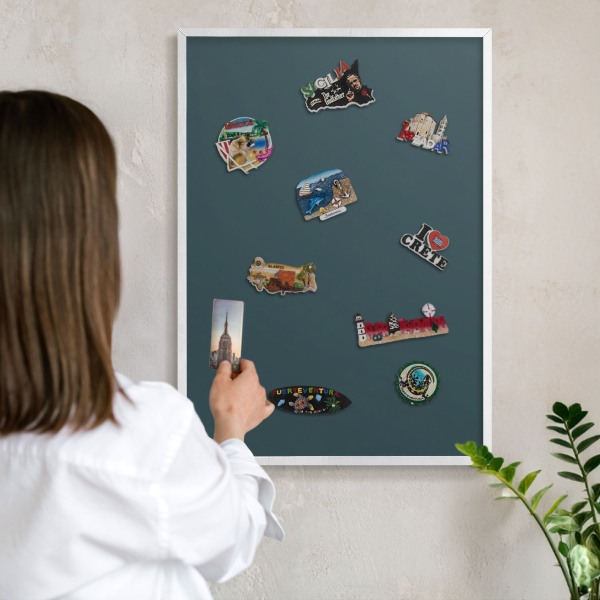 Magnetic board for travel magnets in a white frame Turquoise