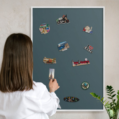 Magnetic board for travel magnets in a white frame Turquoise